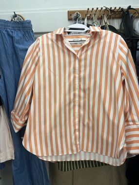 Chico's Orange and White Striped Button-Up Top